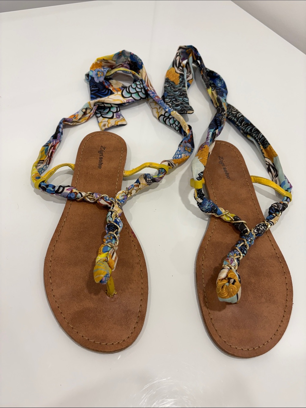 Zigi Soho Yellow and Multicolor Braided Wrap Sandals for Women